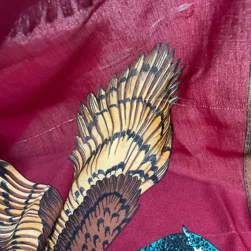 VTG Large Square Scarf Shawl Wrap Phesants/ horse Bit 45”x45”  Fringe